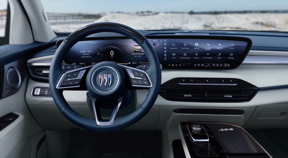Black and white dash in a 2025 Buick Enclave for sale.