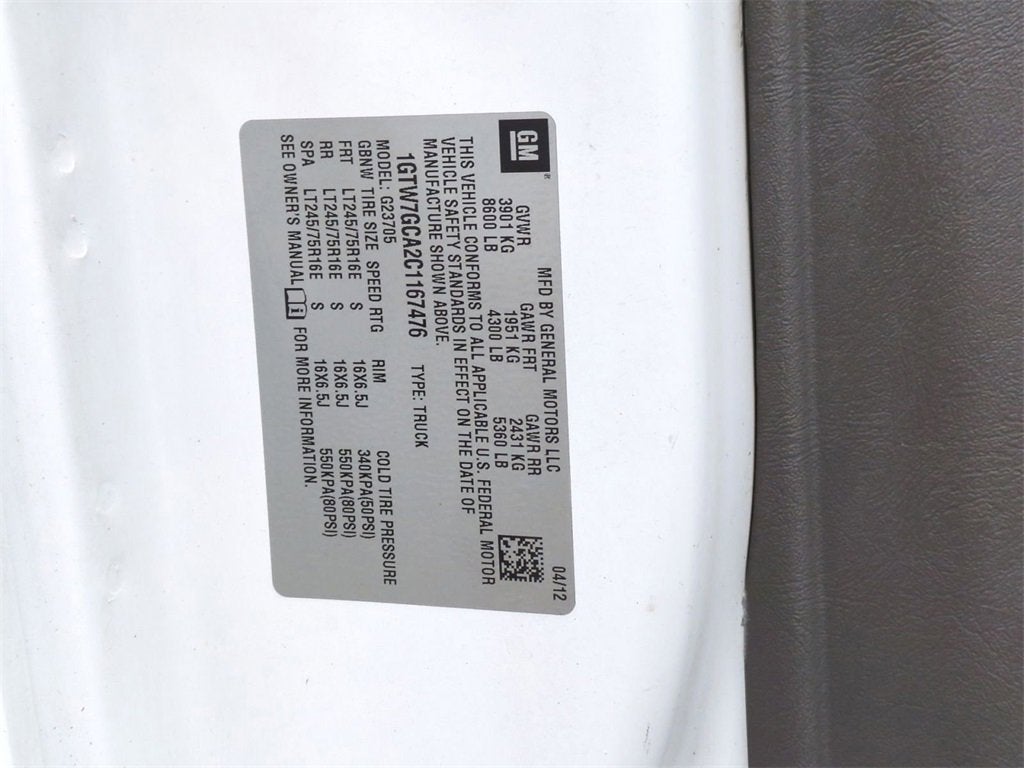 2012 GMC Savana Cargo 2500 Work Van