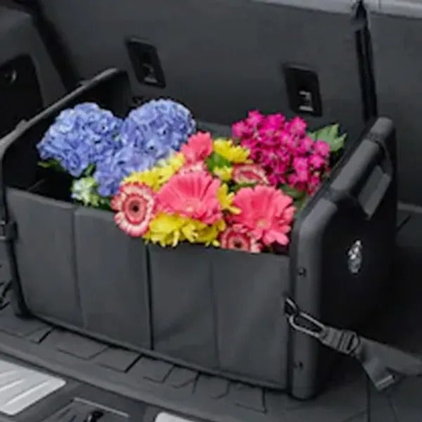 image of a trunk organizer with flowers