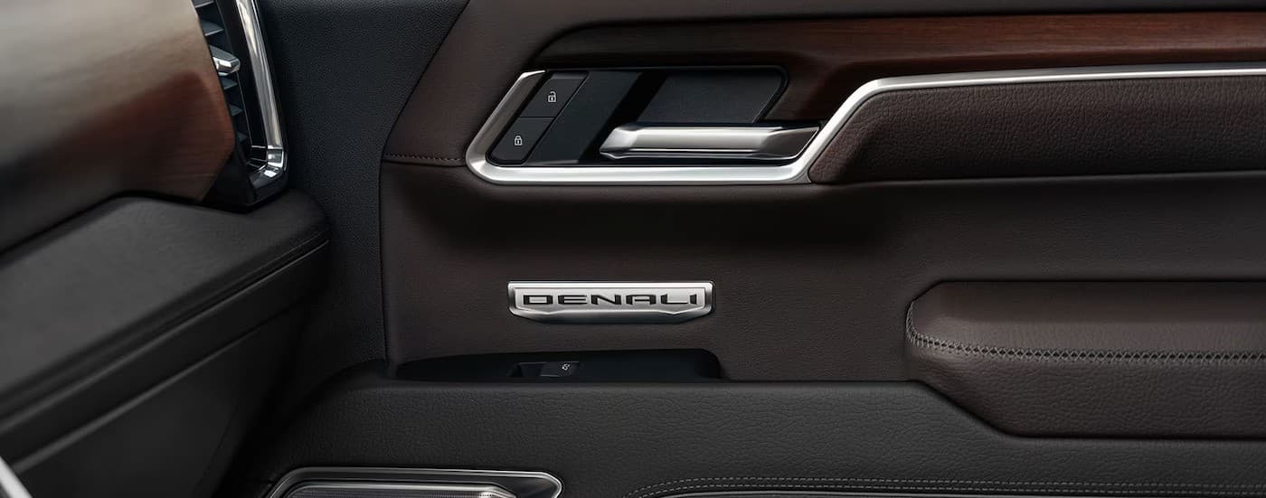 Close-up of door interior in a 2025 GMC Sierra 1500 Denali.